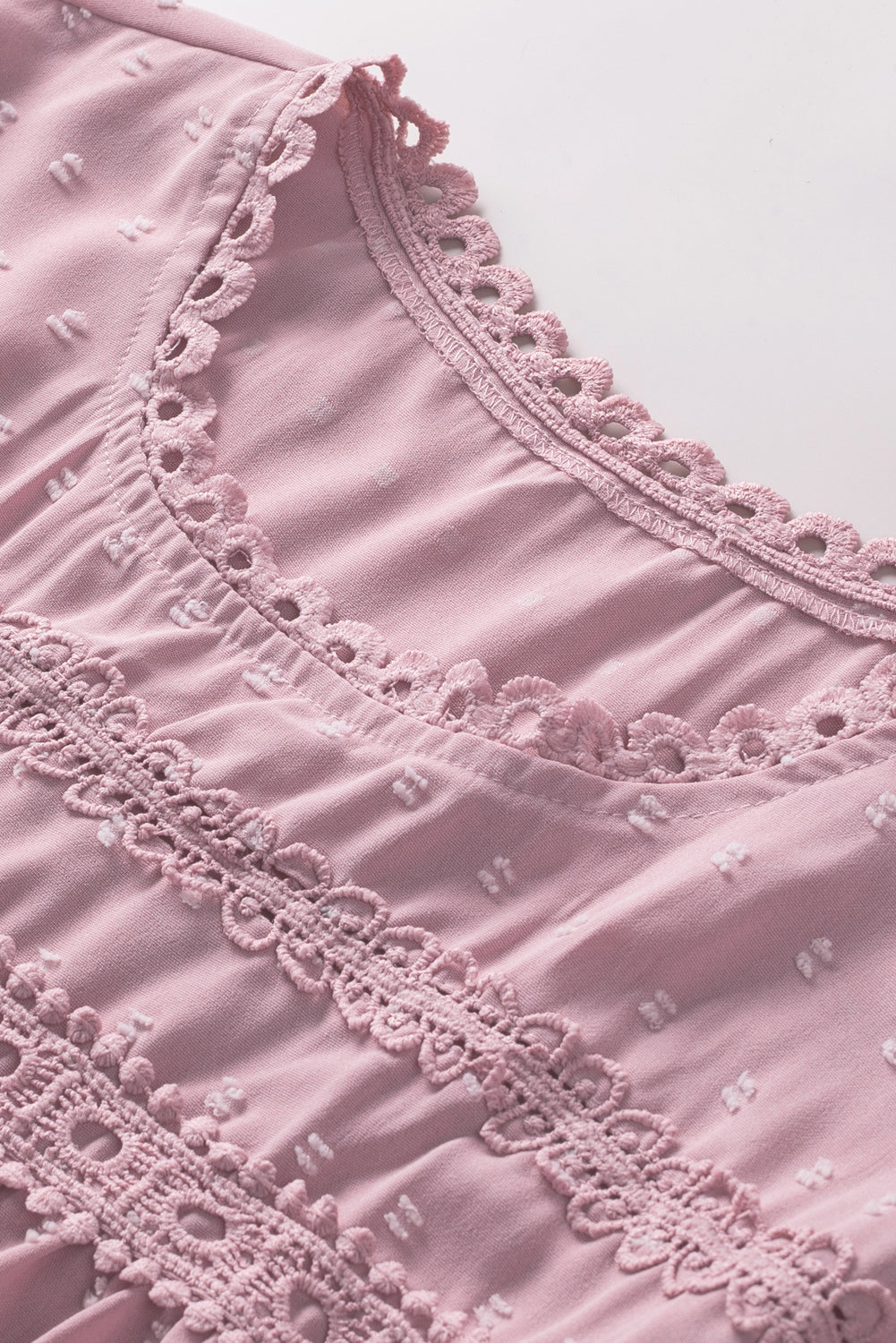 Apricot Swiss Dot Crochet Eyelet Back Button Detail Blouse