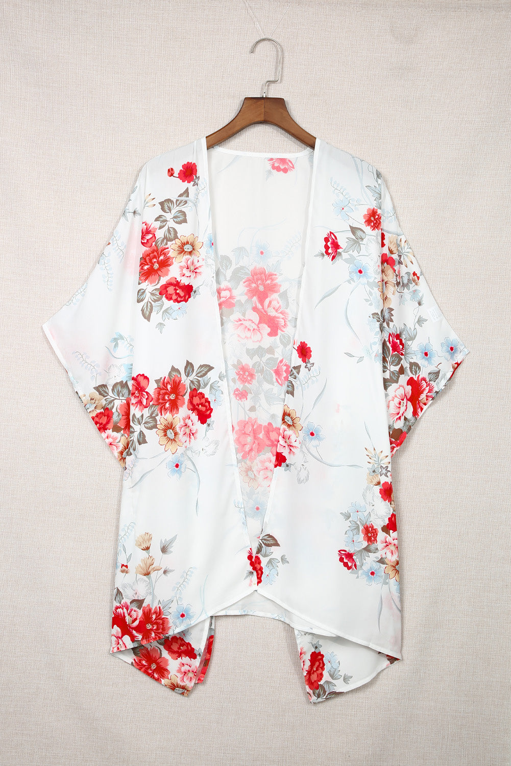 White Boho Floral Print Chiffon Split Beach Cover Up