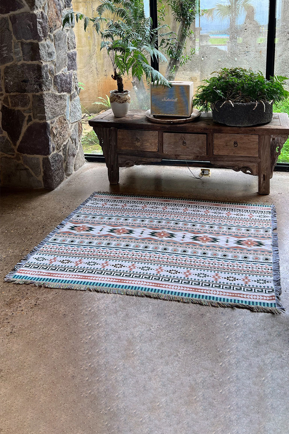 Bright White 130*160 Geometric Print Tassel Blanket