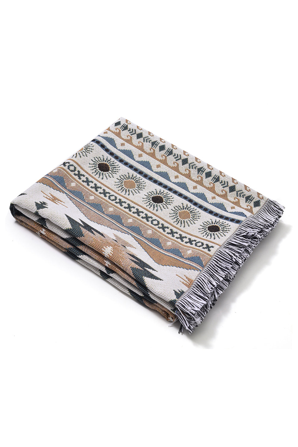 Bright White 130*160 Geometric Print Tassel Blanket