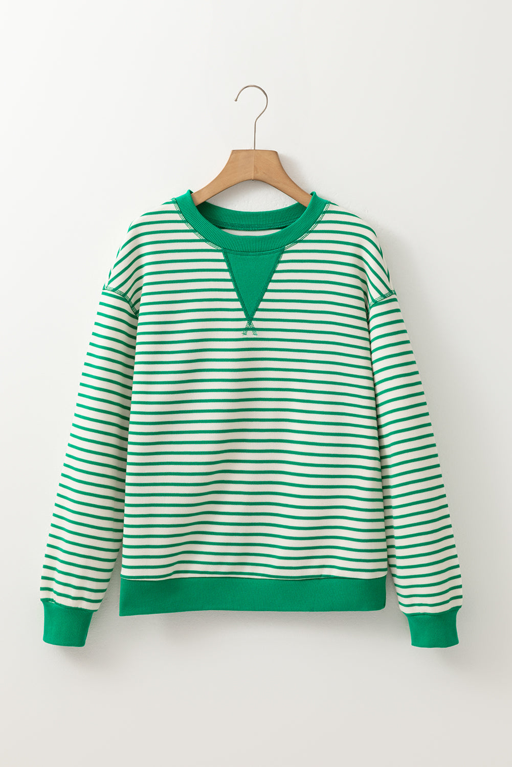 Bright Green Striped Contrast Trim Long Sleeve Top