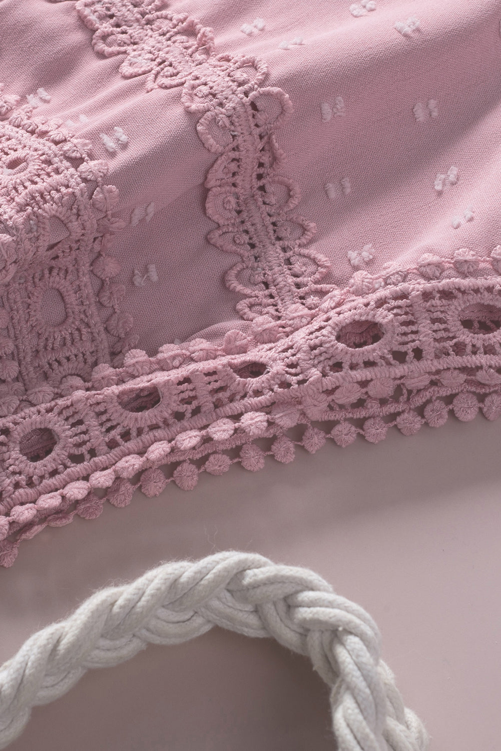 Apricot Swiss Dot Crochet Eyelet Back Button Detail Blouse