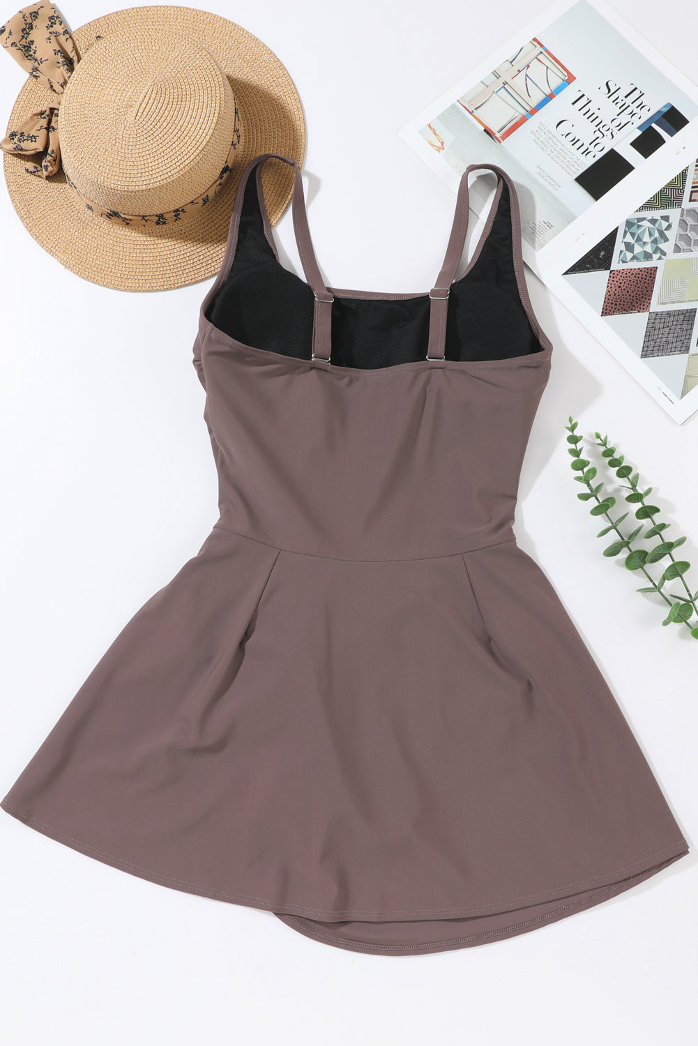 Coffee Knotted Split One Piece Swim Dress