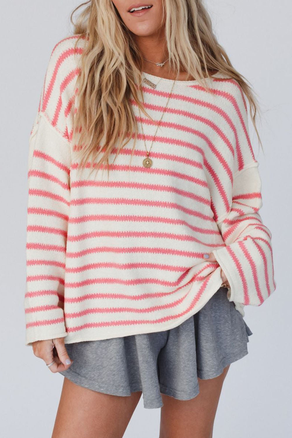 Yellow Striped Drop Sleeve Oversized Sweater