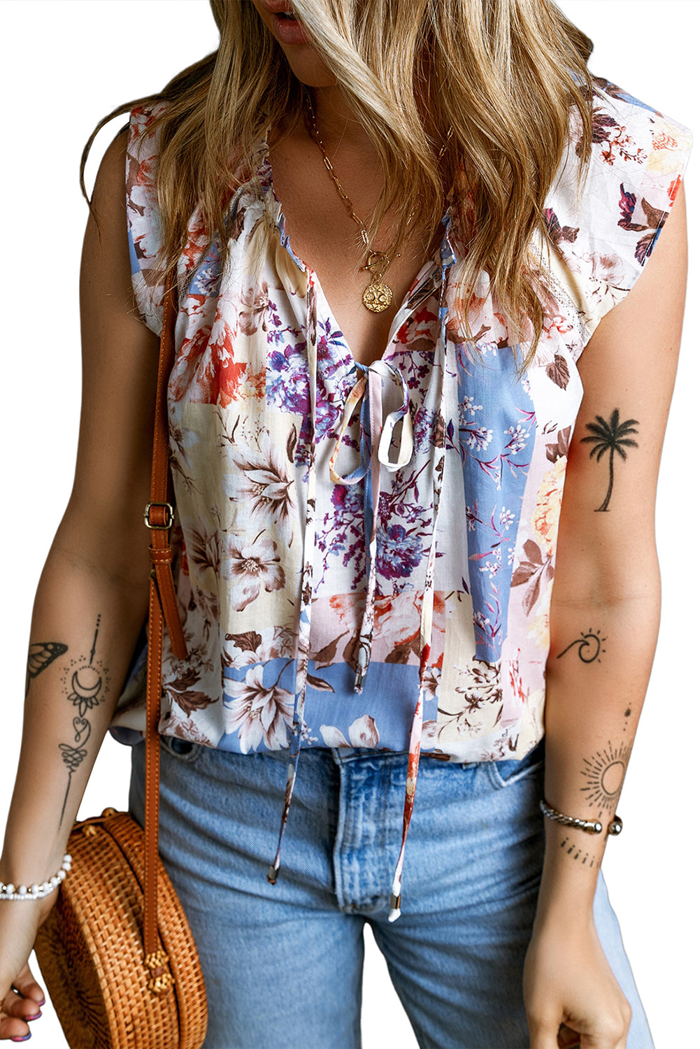 Multicolour Frill V Neck Floral Top