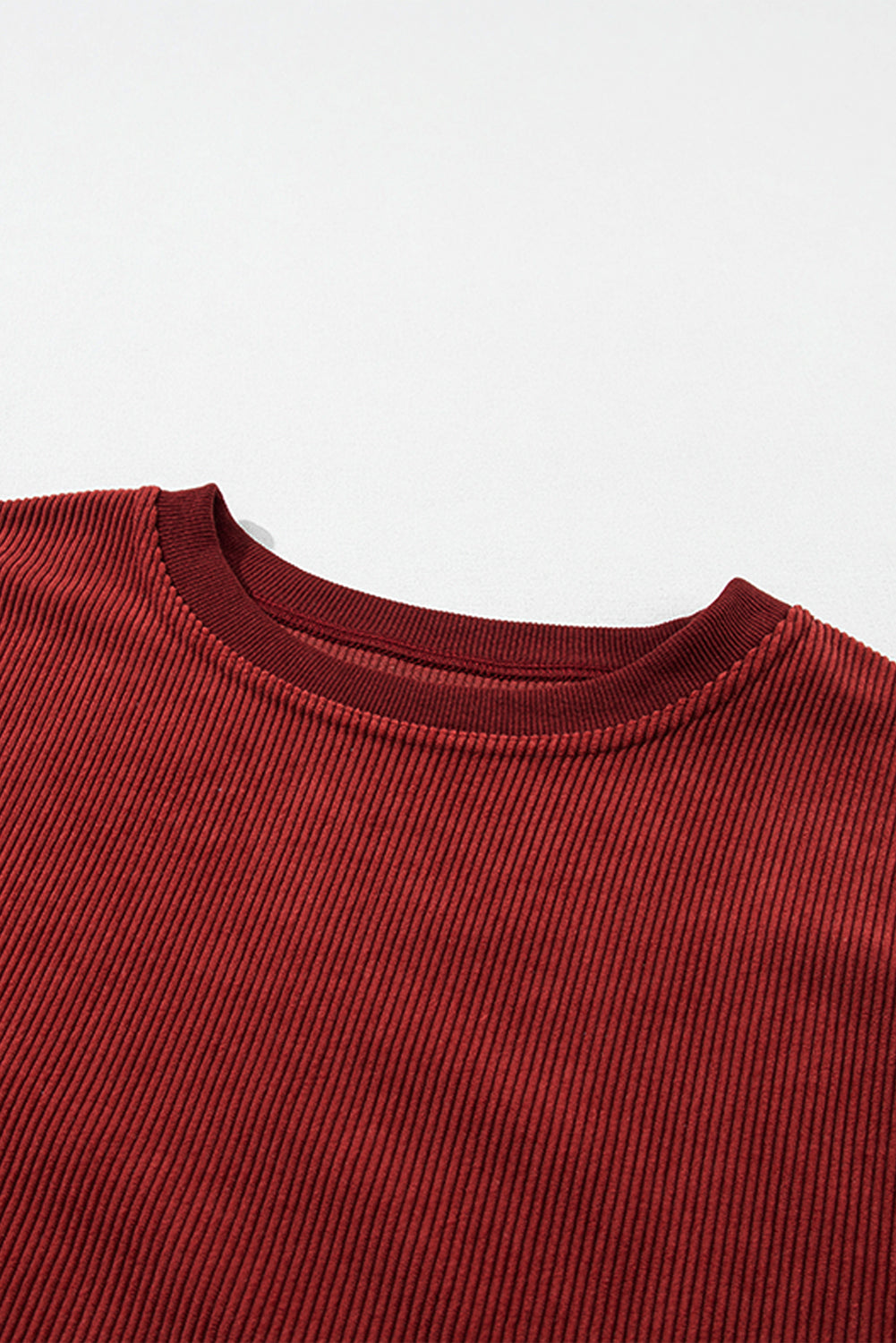 Red Plain Drop Sleeve Rib Knit Oversized Sweatshirt