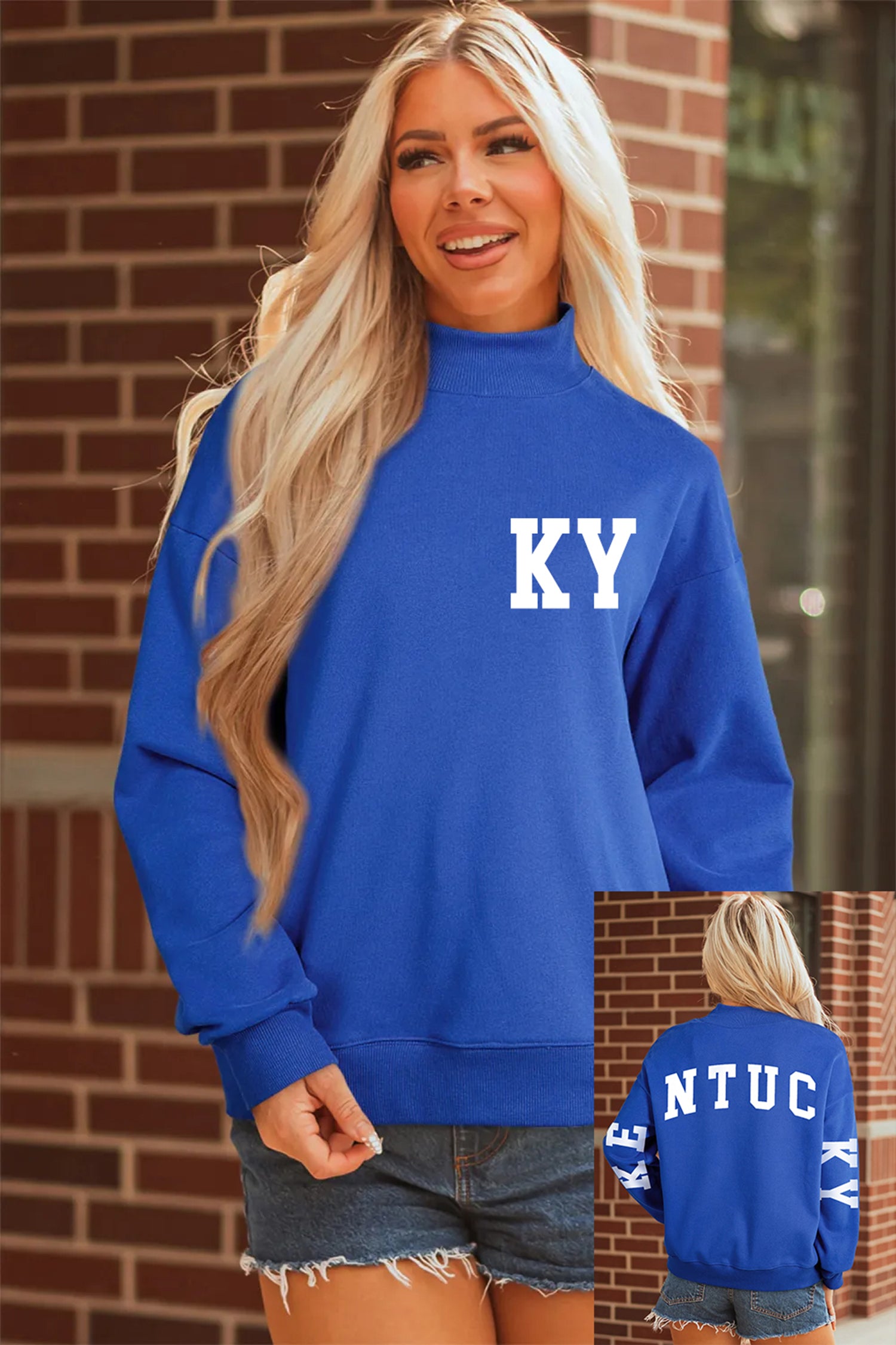 Dark Blue KY KENTUCKY Printed Mock Neck Sweatshirt - Kustom Kreations Goods