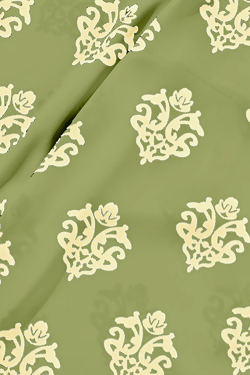 Green Damask Floral Print Contrast V Neck 3/4 Sleeve Blouse - Kustom Kreations Goods