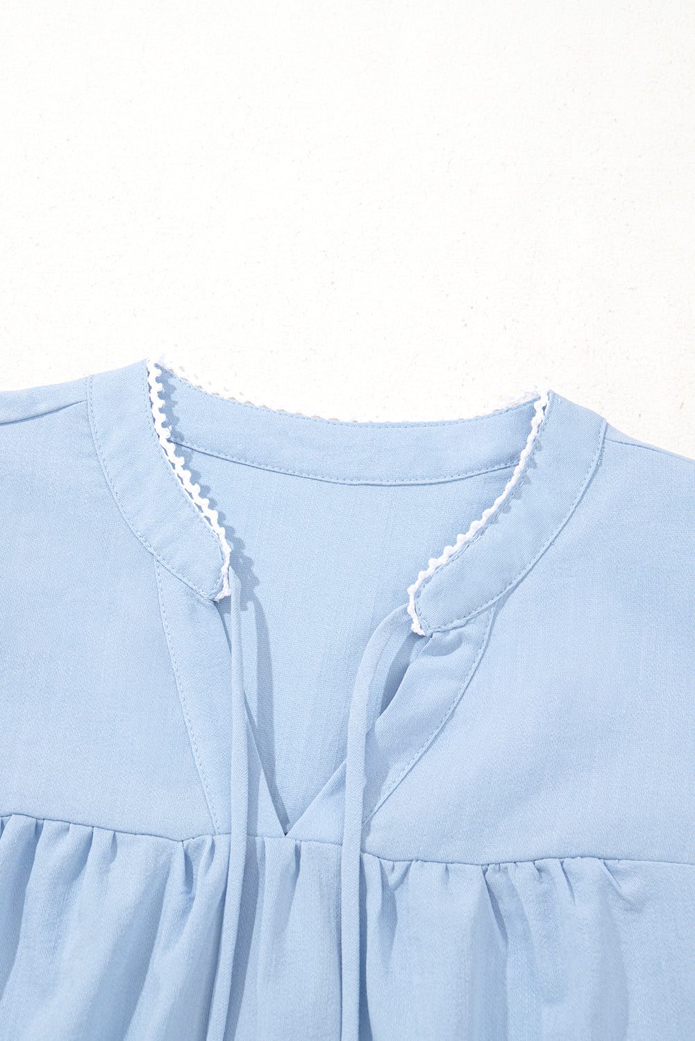 Beau Blue Floral Embroidered Puff Sleeve Split Neck Blouse - Kustom Kreations Goods