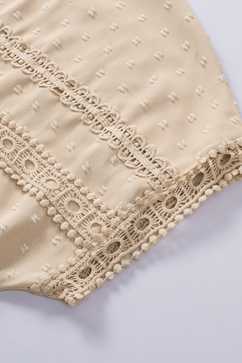 Apricot Swiss Dot Crochet Eyelet Back Button Detail Blouse