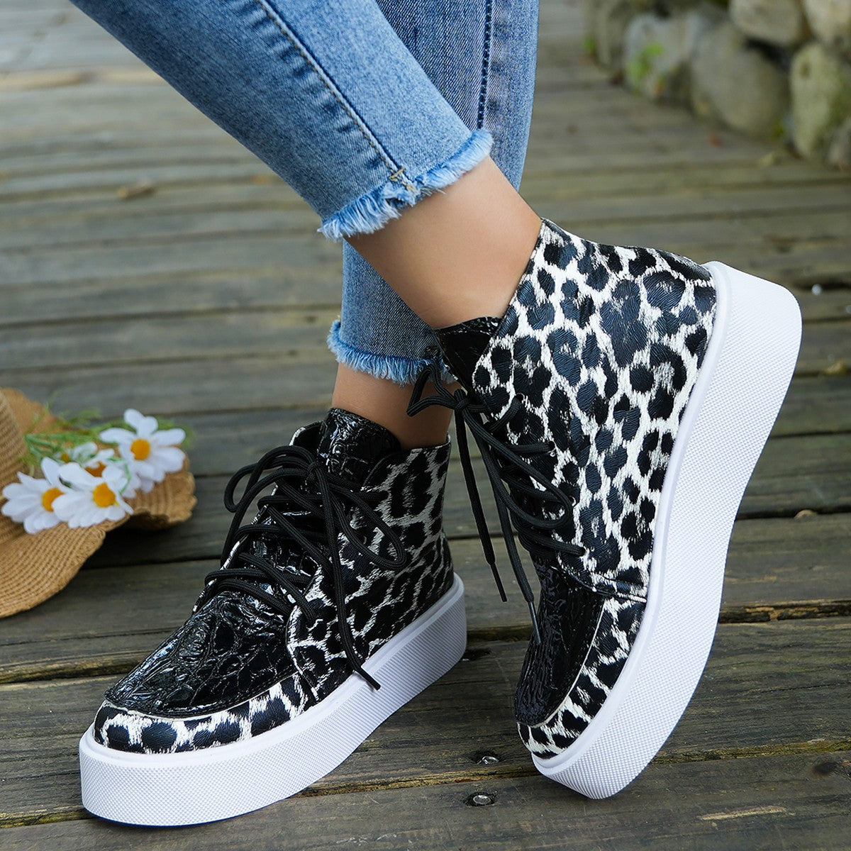 PU Leather Leopard Platform Sneakers