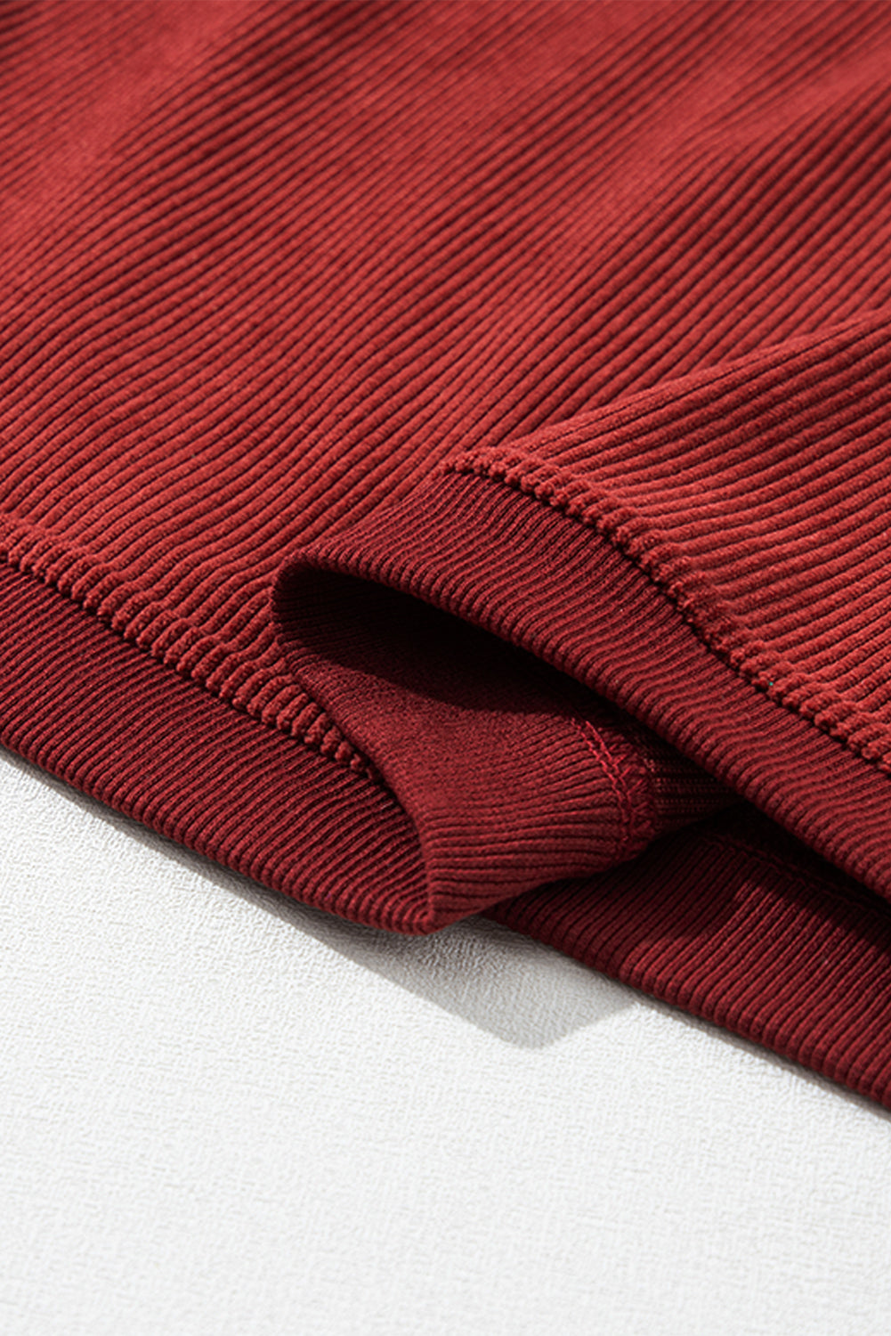 Red Plain Drop Sleeve Rib Knit Oversized Sweatshirt