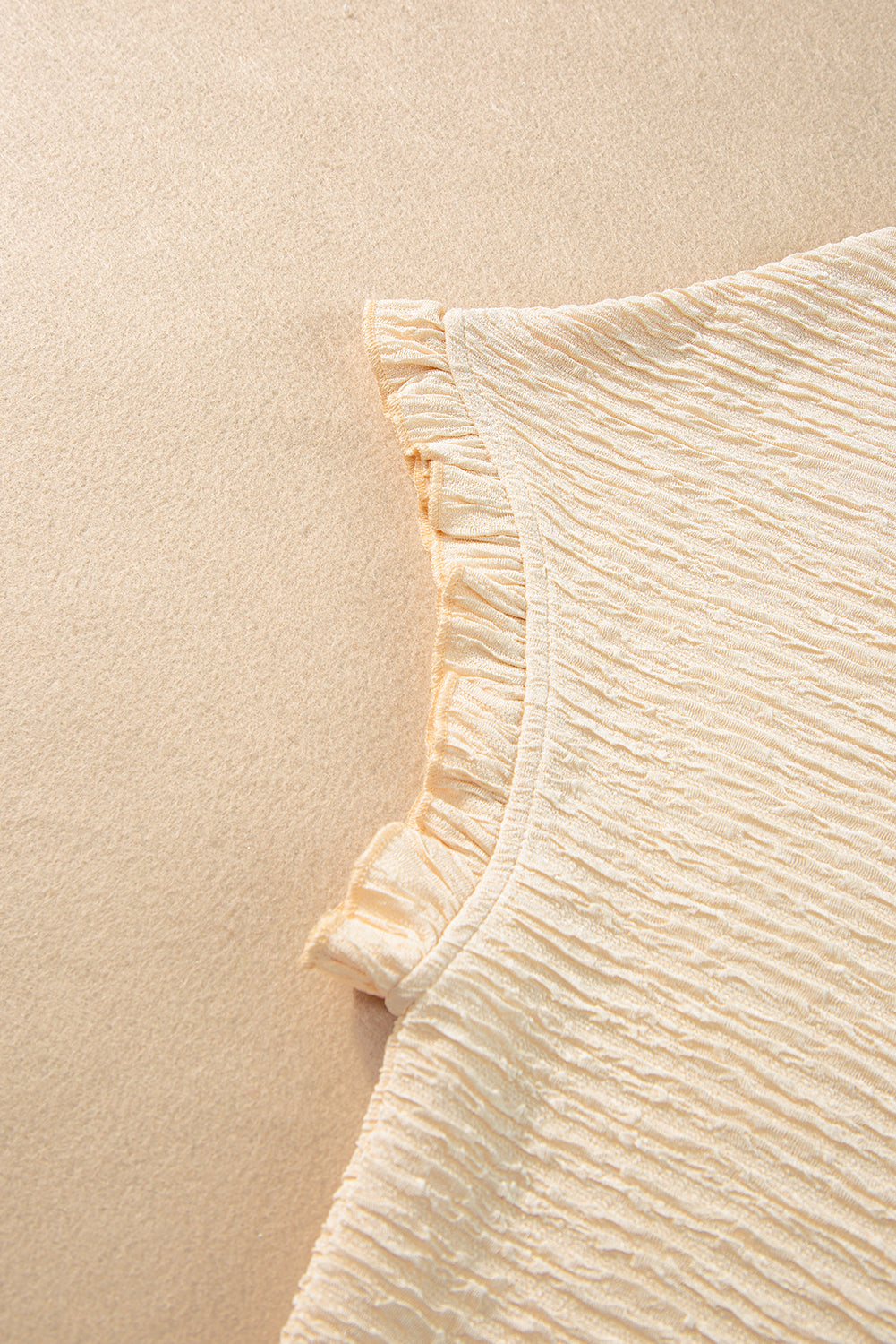 Apricot Textured Round Neck Frill Short Sleeve Blouse