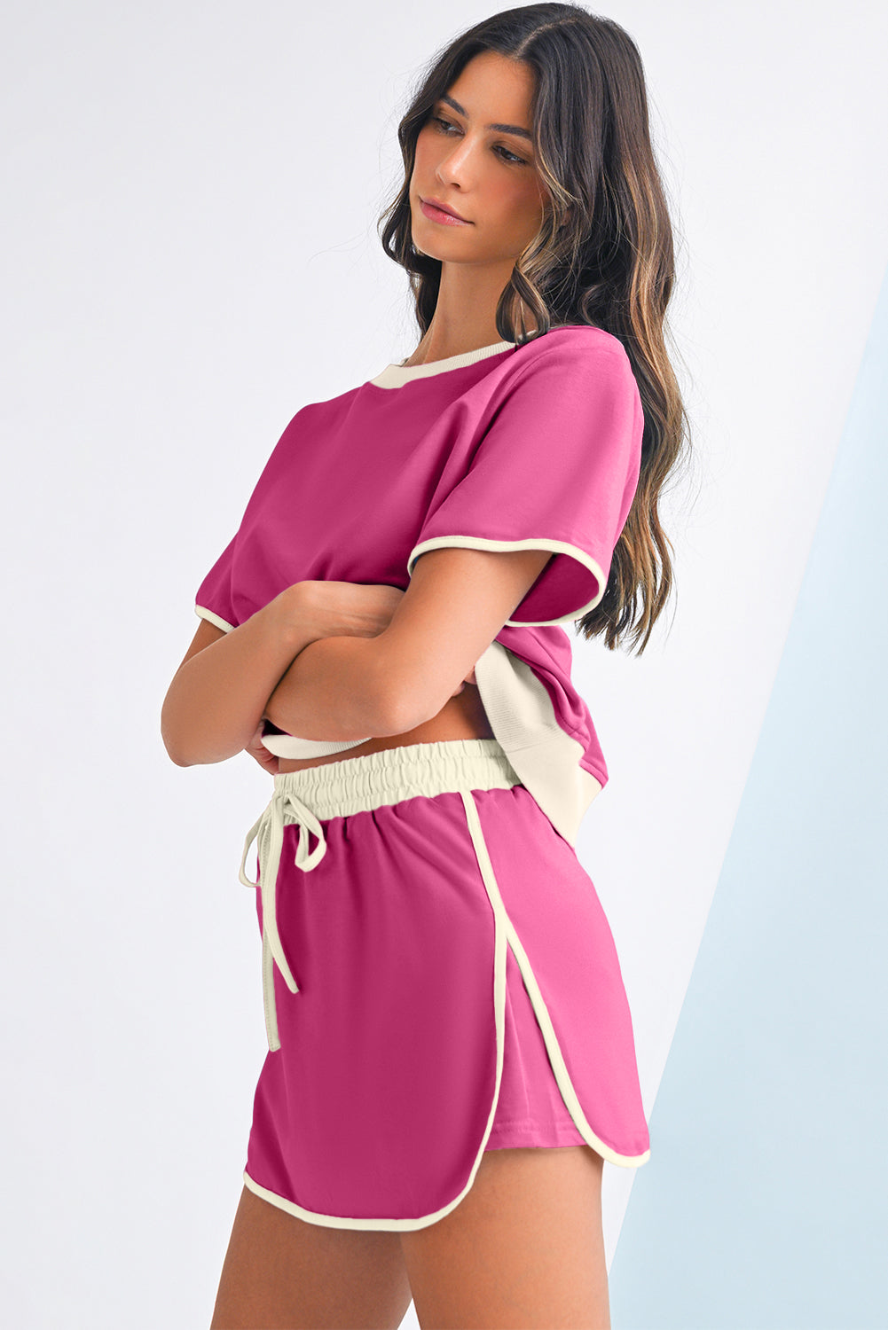 Evergreen Colorblock Edge Drop Shoulder T Shirt and Skort 2Pcs Set - Kustom Kreations Goods
