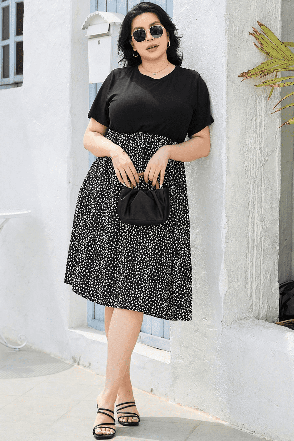 Round Neck Short Sleeve Printed Dress