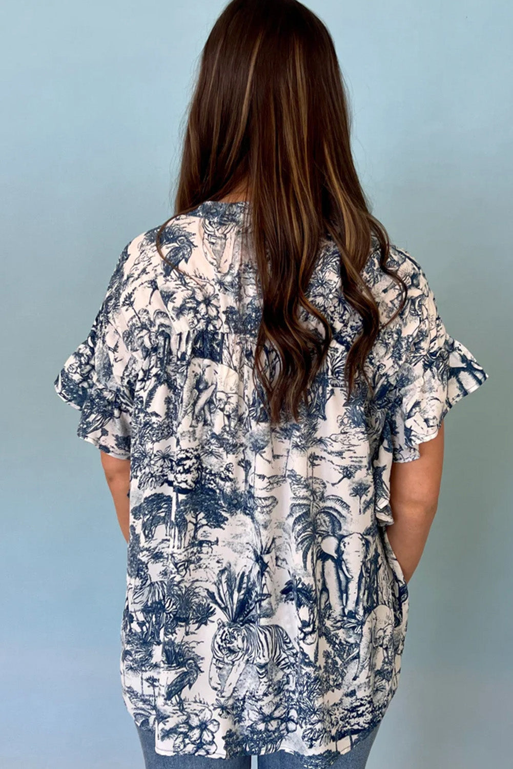 Ashleigh Blue Animal & Plants Print Ruffle Blouse
