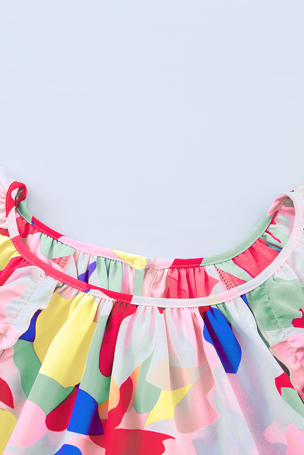 Multicolor Abstract Pattern Ruffle Sleeve Blouse