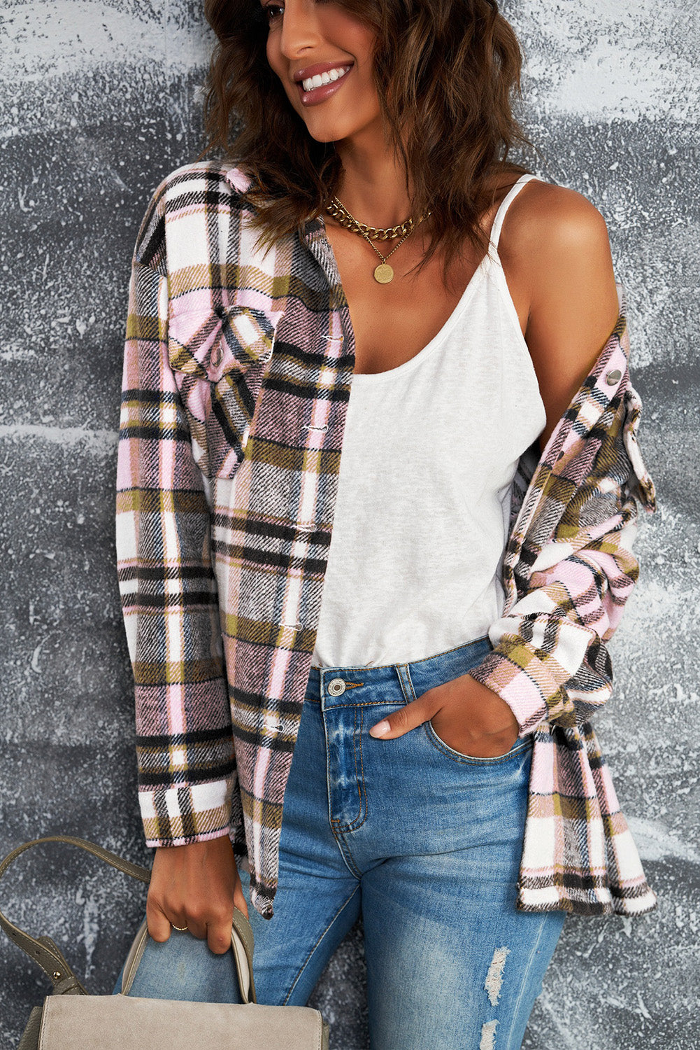Multicolor Plaid Casual Button Up Flannel Jacket