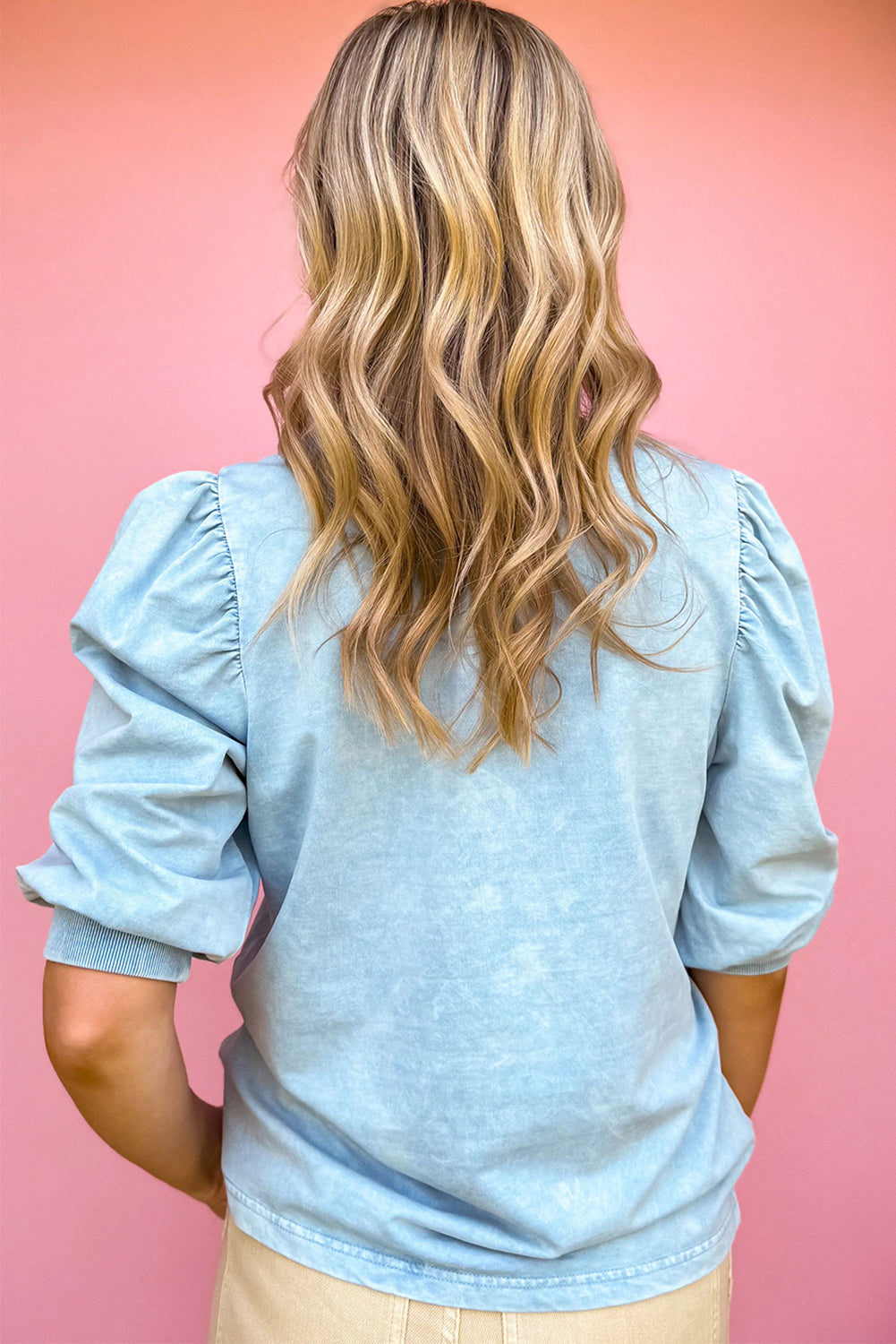 Myosotis Washed Half Sleeve Round Neck Blouse