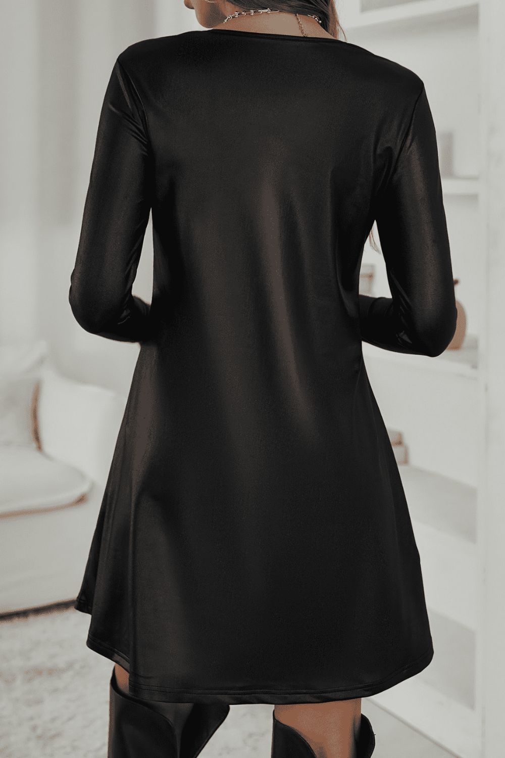 Round Neck Long Sleeve Mini Dress