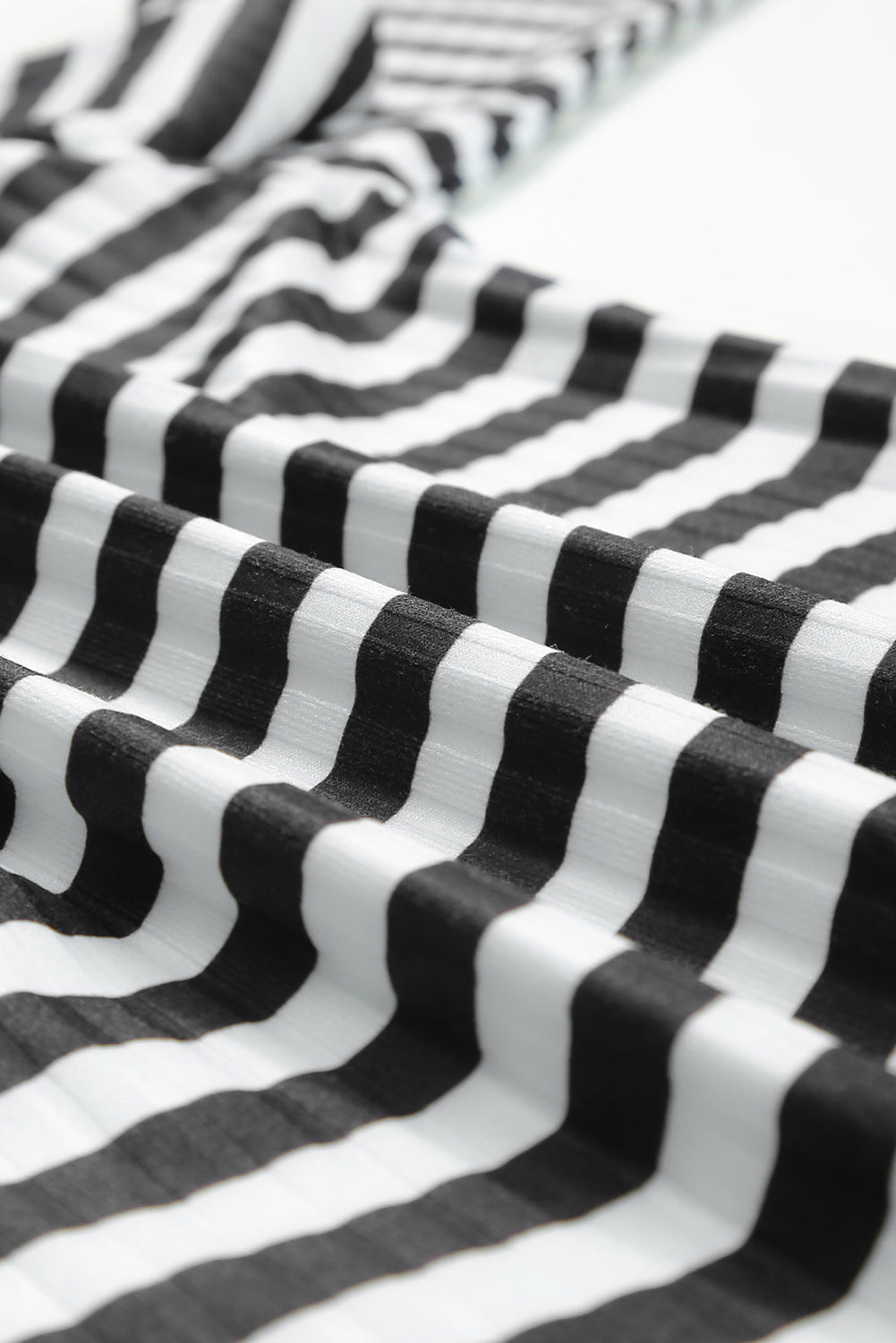 Stripes Print Ribbed Knit Long Sleeve Casual Mock Neck Top