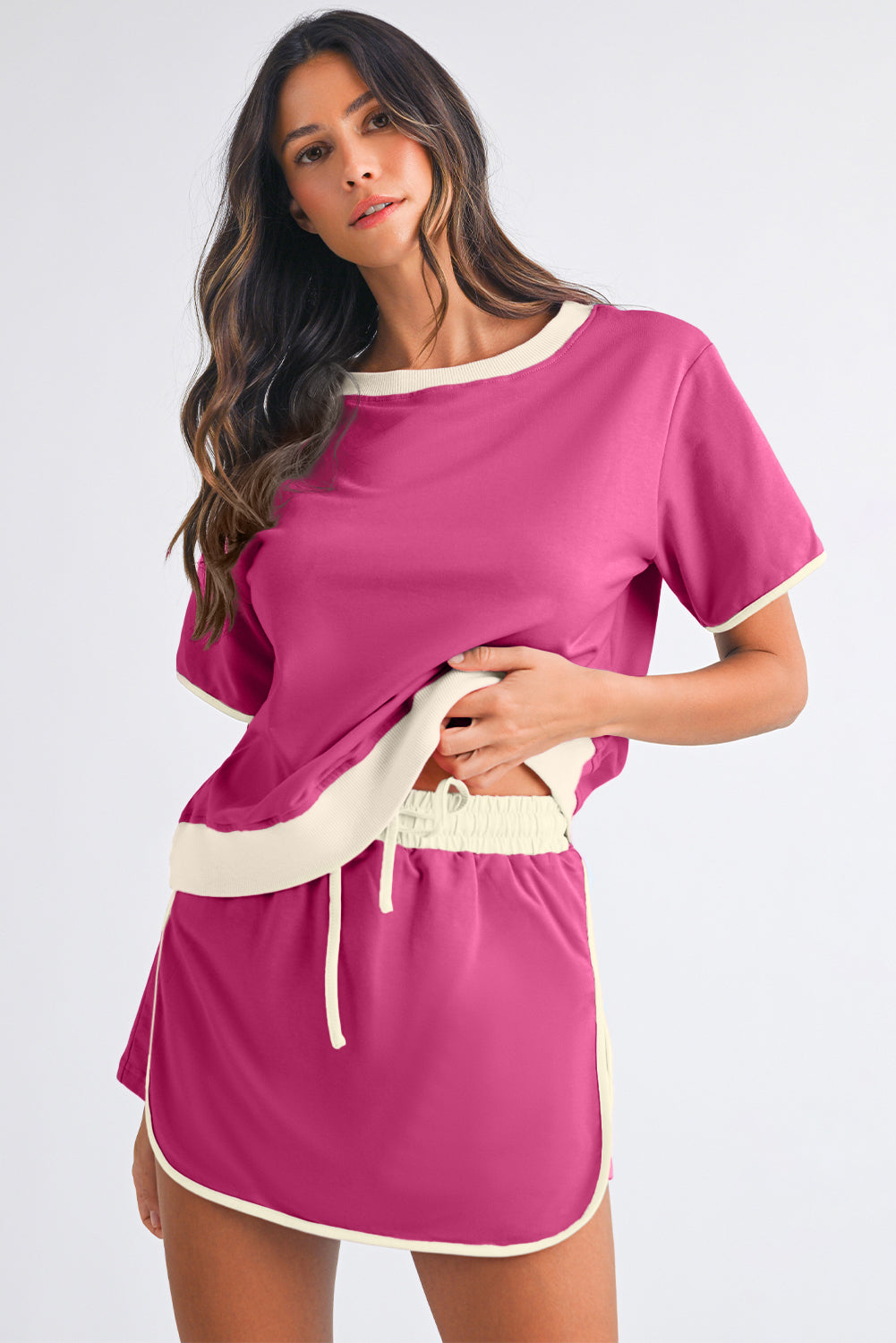 Evergreen Colorblock Edge Drop Shoulder T Shirt and Skort 2Pcs Set - Kustom Kreations Goods