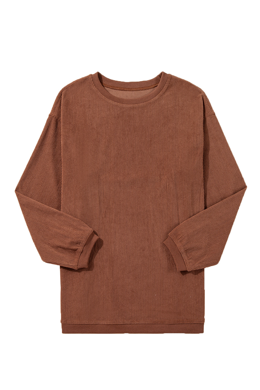 Orange Plain Drop Sleeve Rib-Knit Oversized Sweatshirt