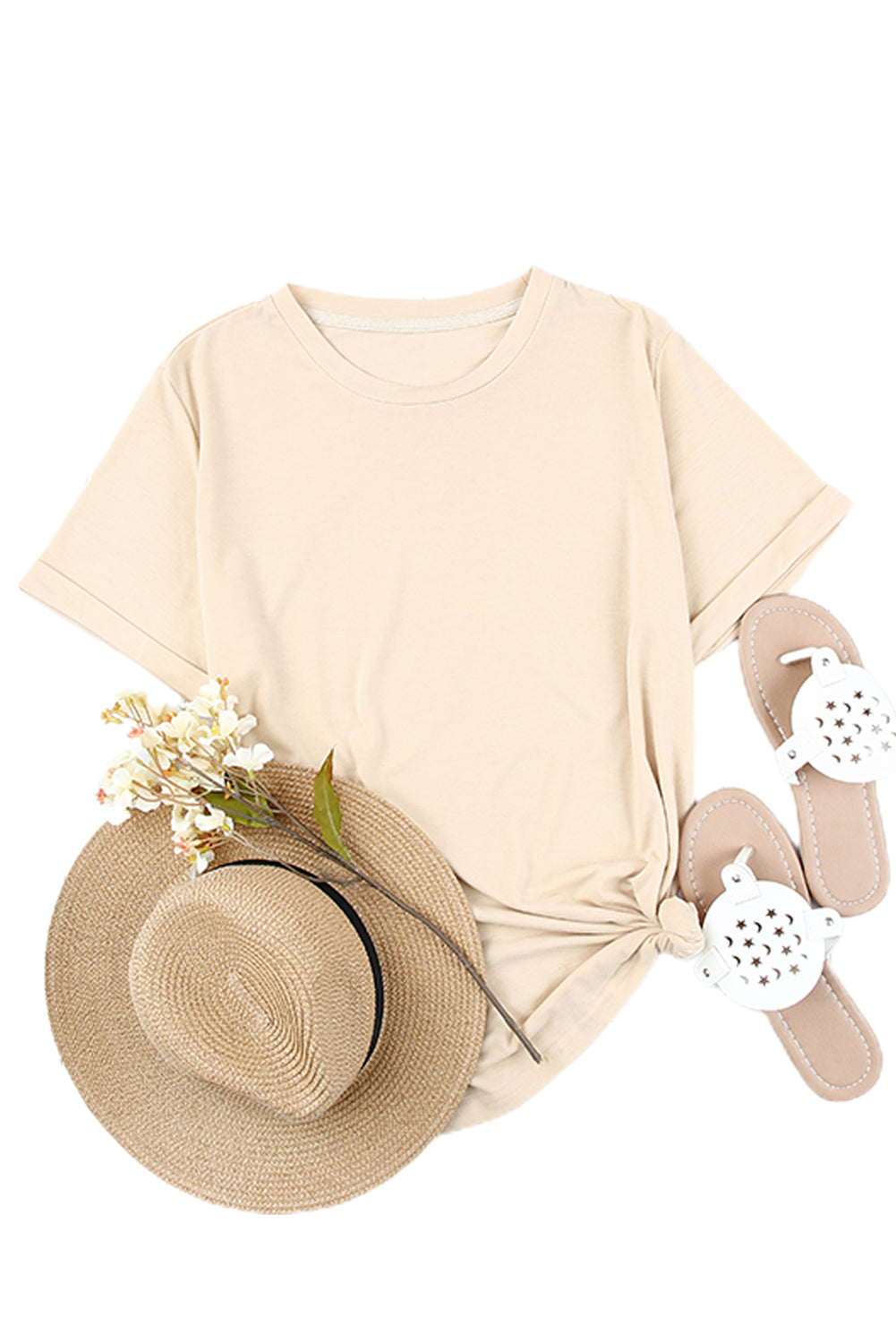 Green Plain Solid Color Crew Neck Tee