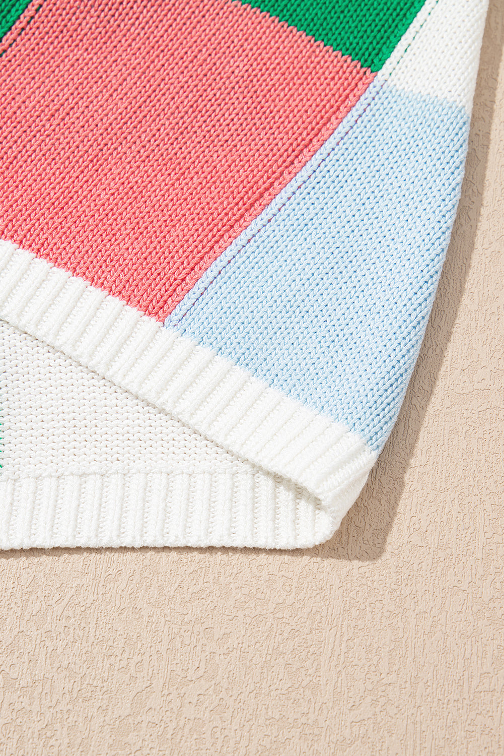 Dark Green Checkered Color Block Cap Sleeve Knitted Top