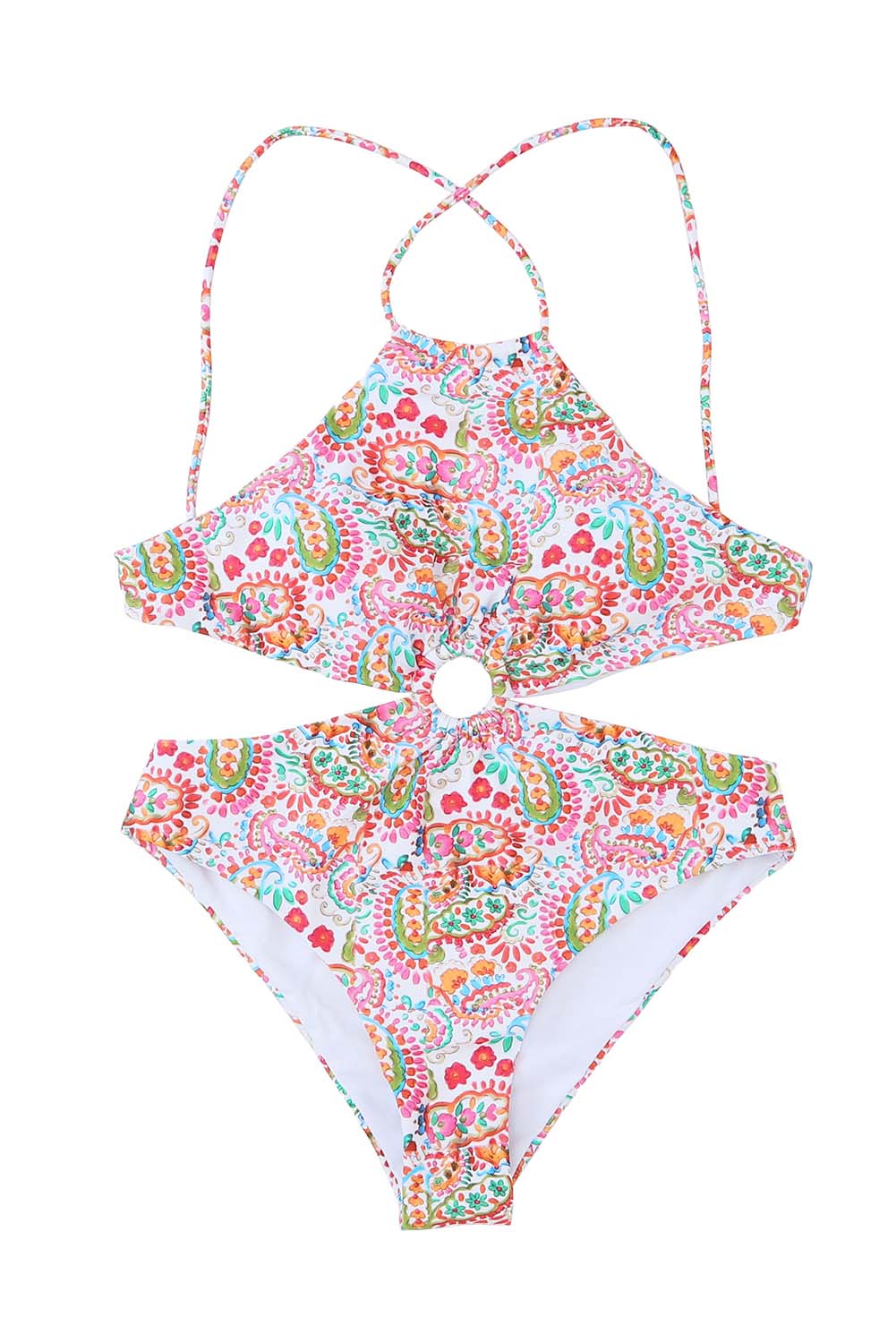 Multicolor Floral Print Lace Up Backless Monokini