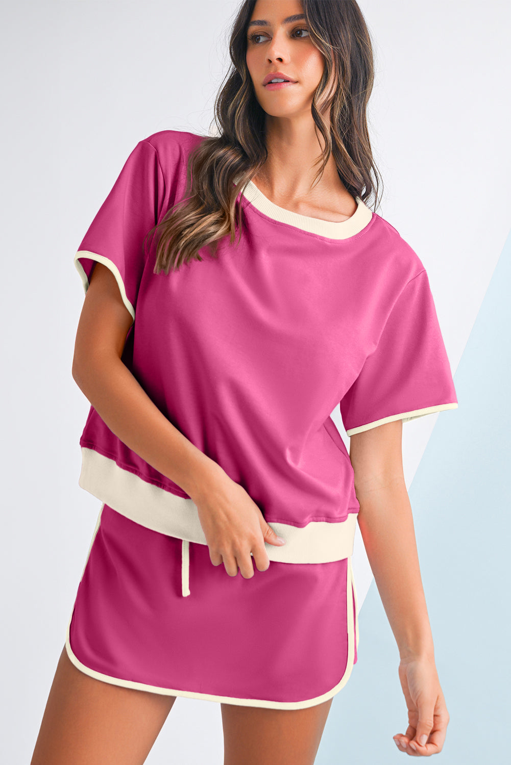 Evergreen Colorblock Edge Drop Shoulder T Shirt and Skort 2Pcs Set - Kustom Kreations Goods