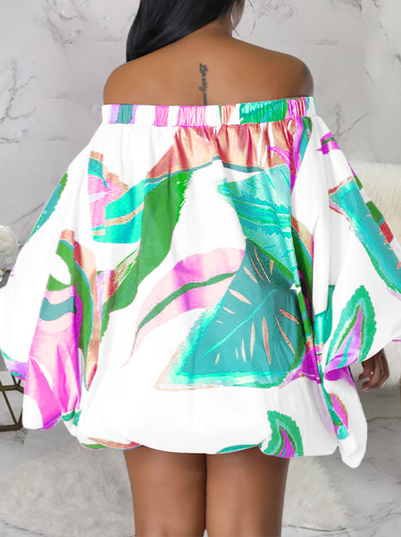 Off-Shoulder Print Batwing Dress HWFUCLBDKB
