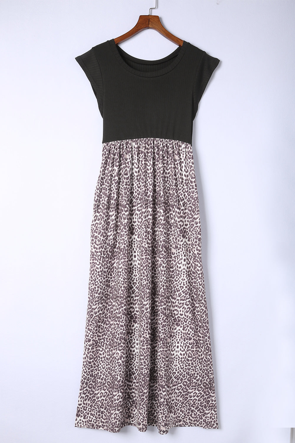 Black Leopard Print Casual Cap Sleeve Pocket Dress