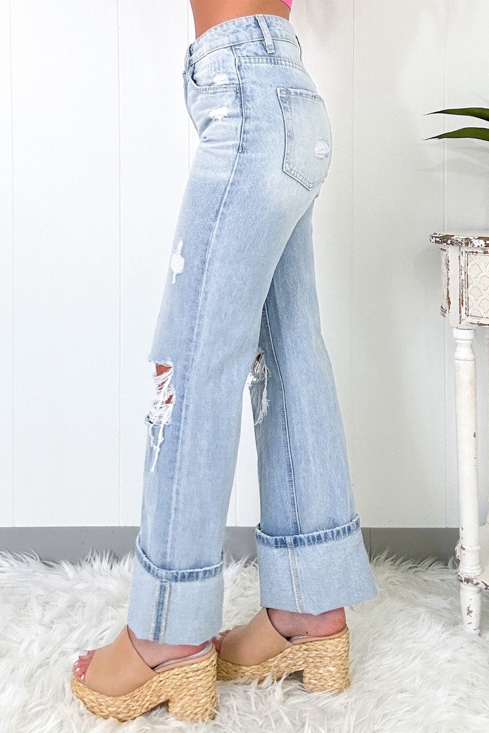 Beau Blue Light Wash Distressed Flare Jeans - Kustom Kreations Goods