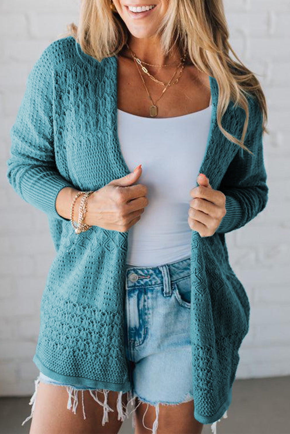 Redwood Burl Mix Pattern Hollow Knit Open Front Cardigan - Kustom Kreations Goods