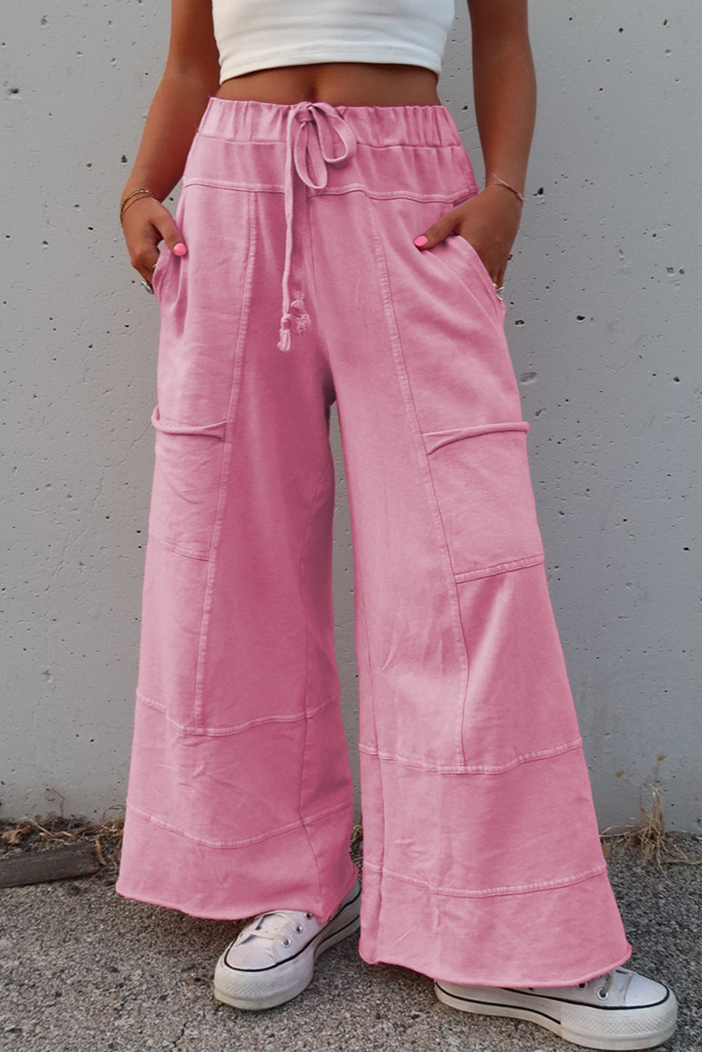 Black Mineral Wash Exposed Seam Wide Leg Cargo Pants - Kustom Kreations Goods