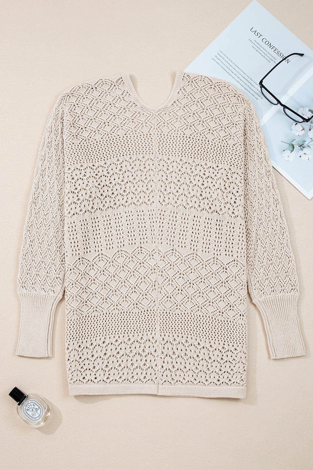 Redwood Burl Mix Pattern Hollow Knit Open Front Cardigan