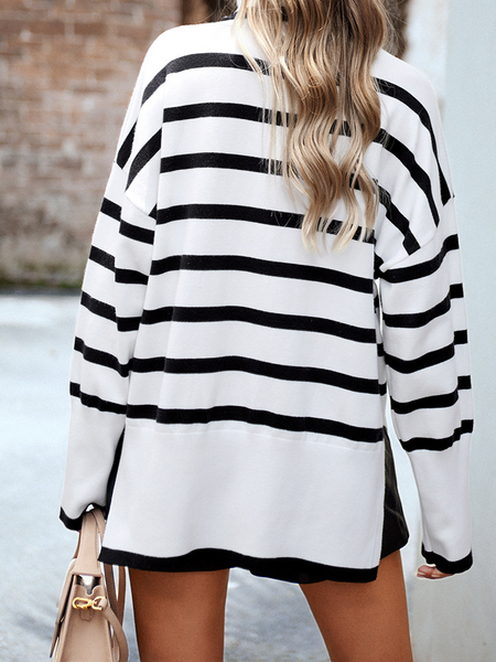 Striped Turtleneck Side-slit Sweater HWWX6BVRYU