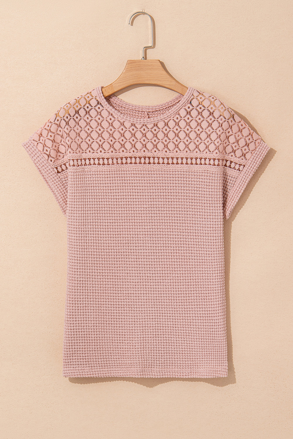 Mist Green Hollow Patchwork Waffle Knit Top - Kustom Kreations Goods