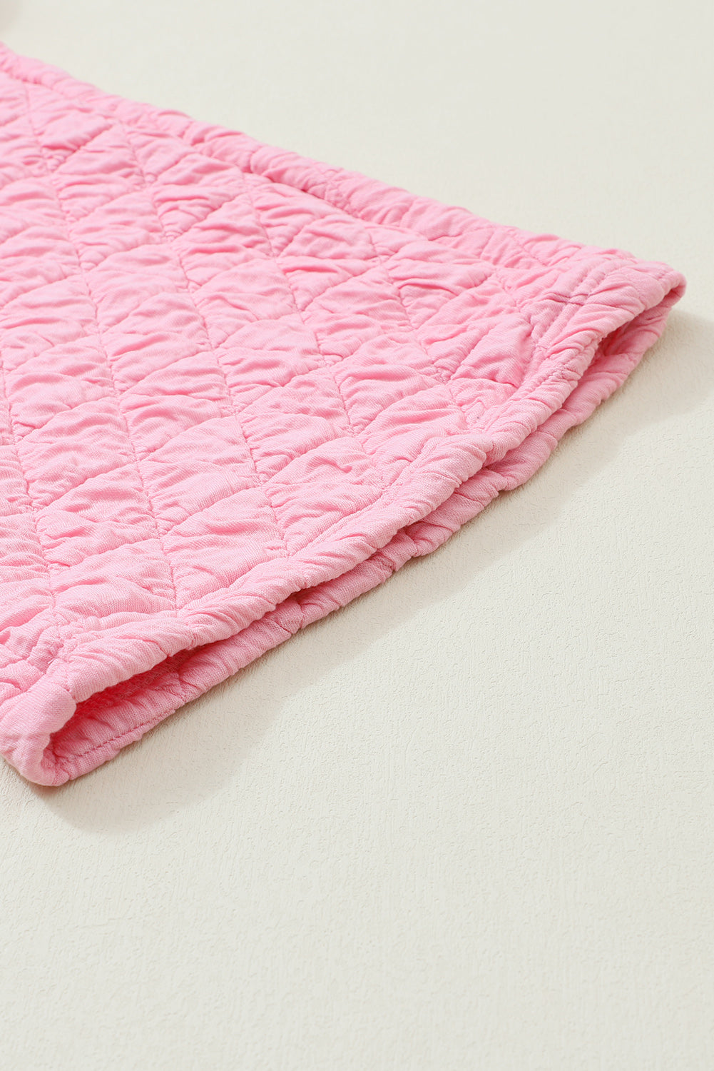 Pink Solid Color Quilted Long Sleeve Top and Pockets Pants Set