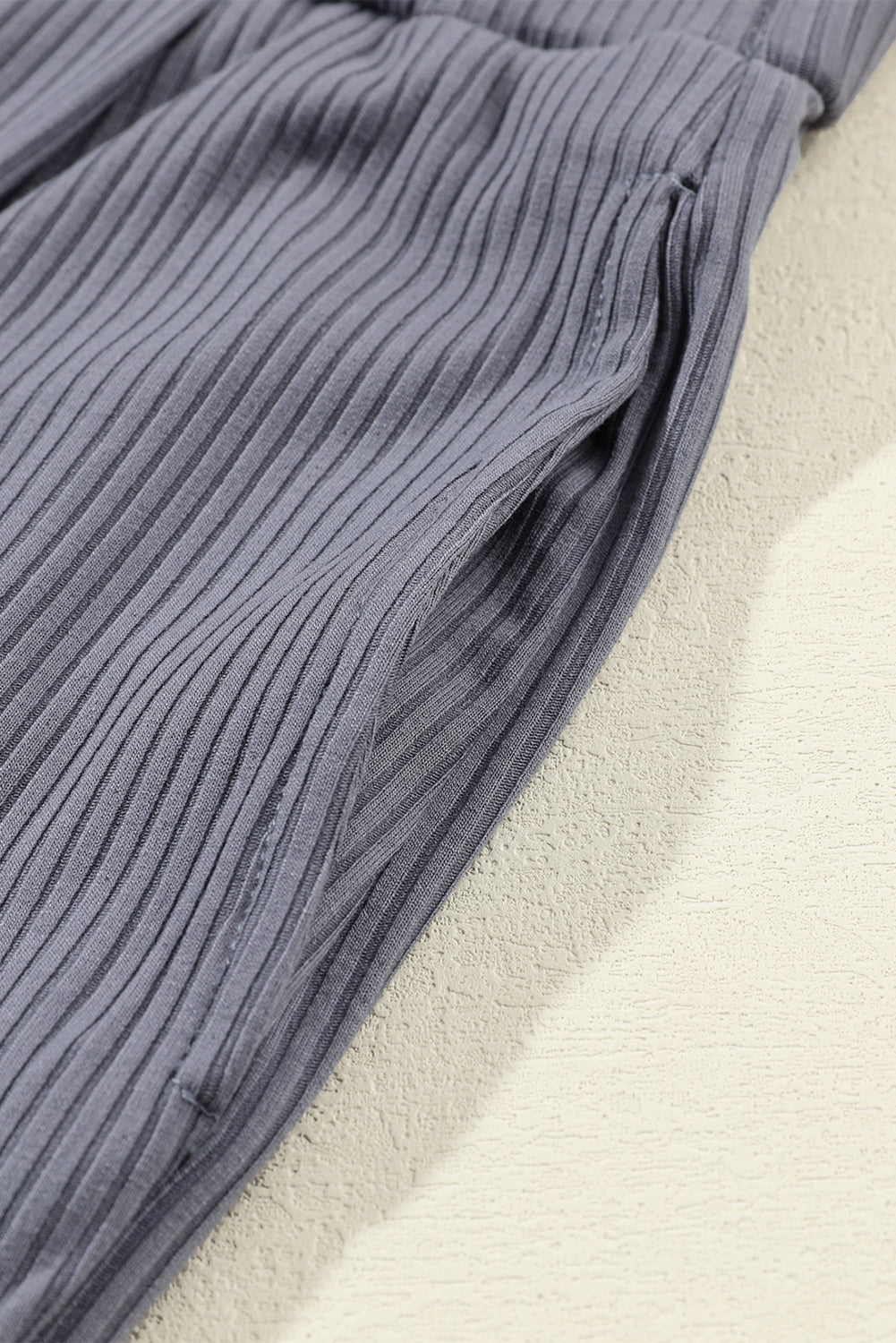 Gray Plain Ribbed Crop Top & Wide Leg Pants Two Piece Pants Set