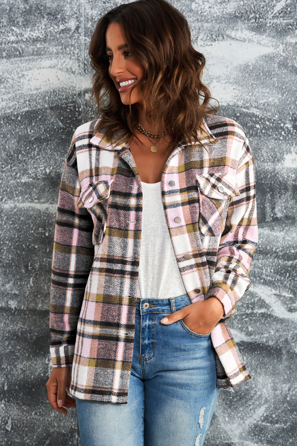 Multicolor Plaid Casual Button Up Flannel Jacket