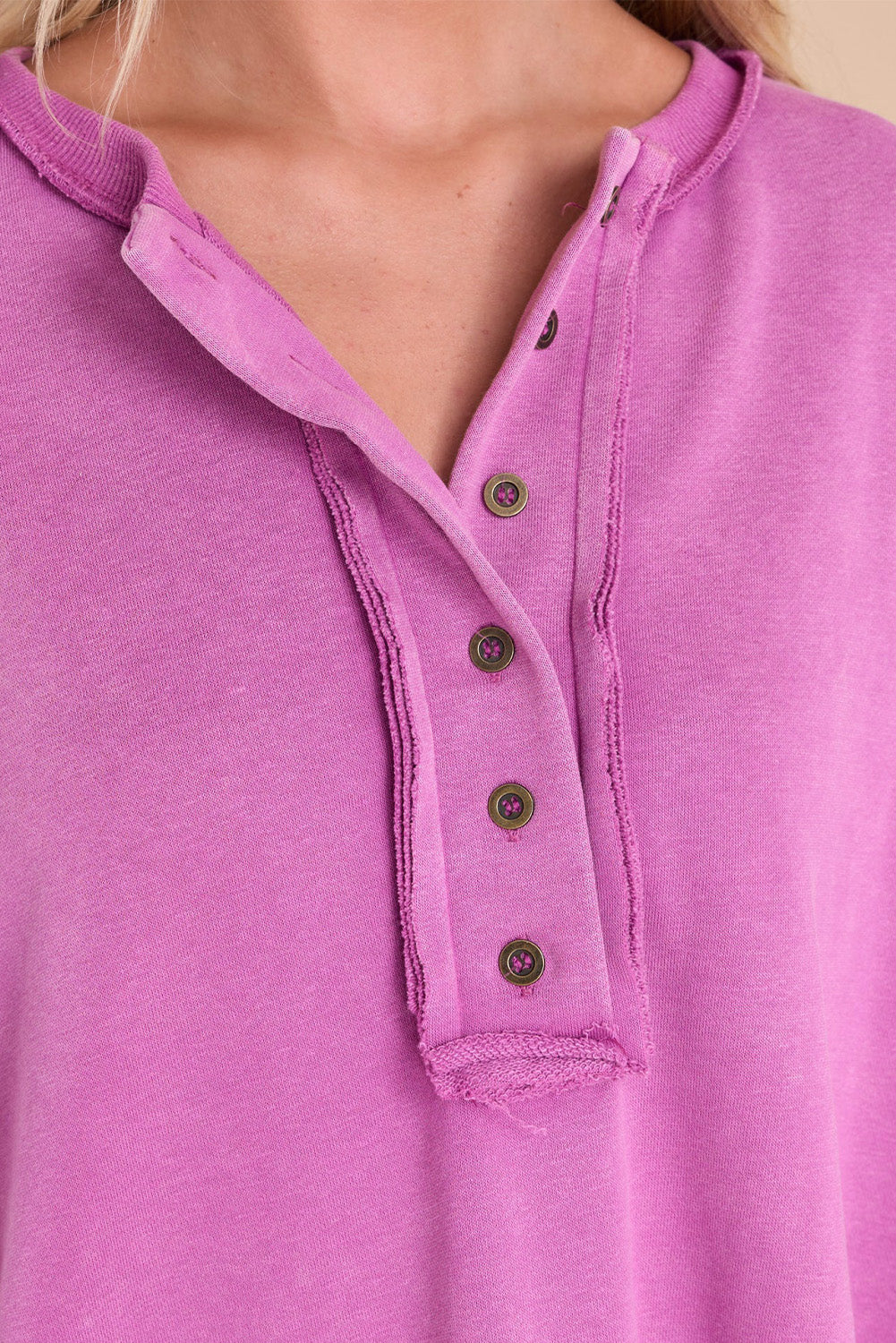 Purple Patchwork Exposed Seam Henley Sweatshirt