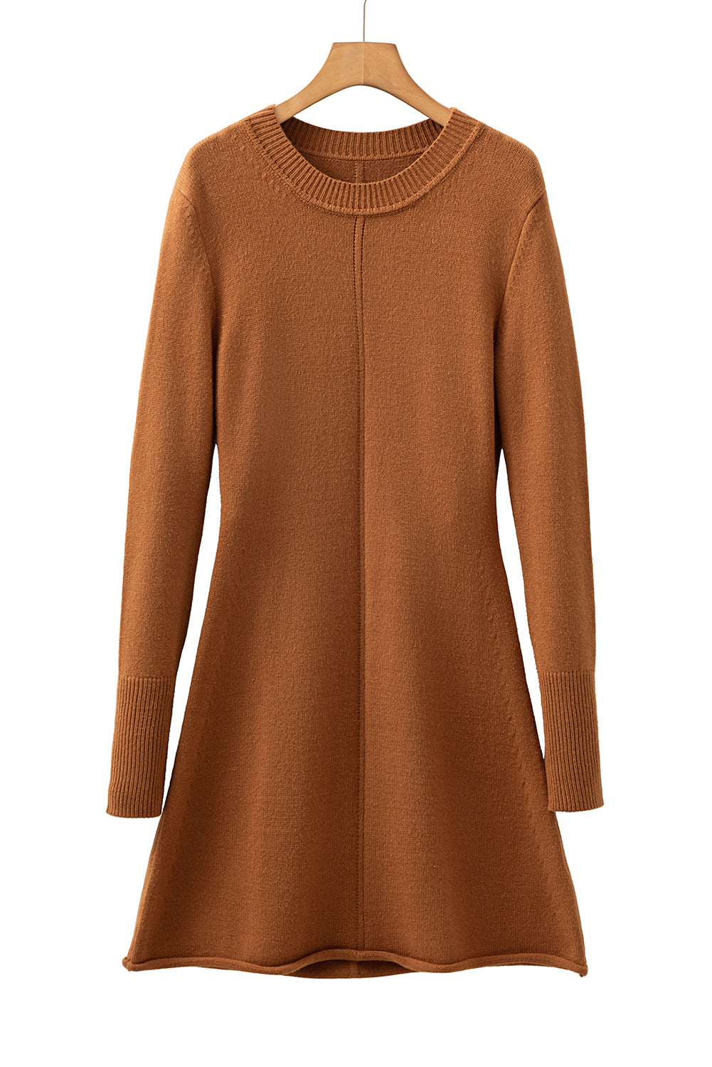 Straw Yellow Ribbed Detail Solid Color Mini Sweater Dress - Kustom Kreations Goods