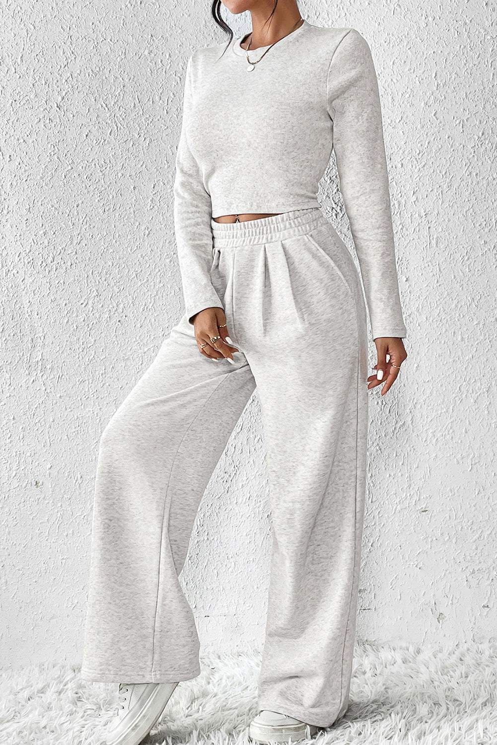 Black Long Sleeve Crop Top And Wide Leg Pants Set - Kustom Kreations Goods