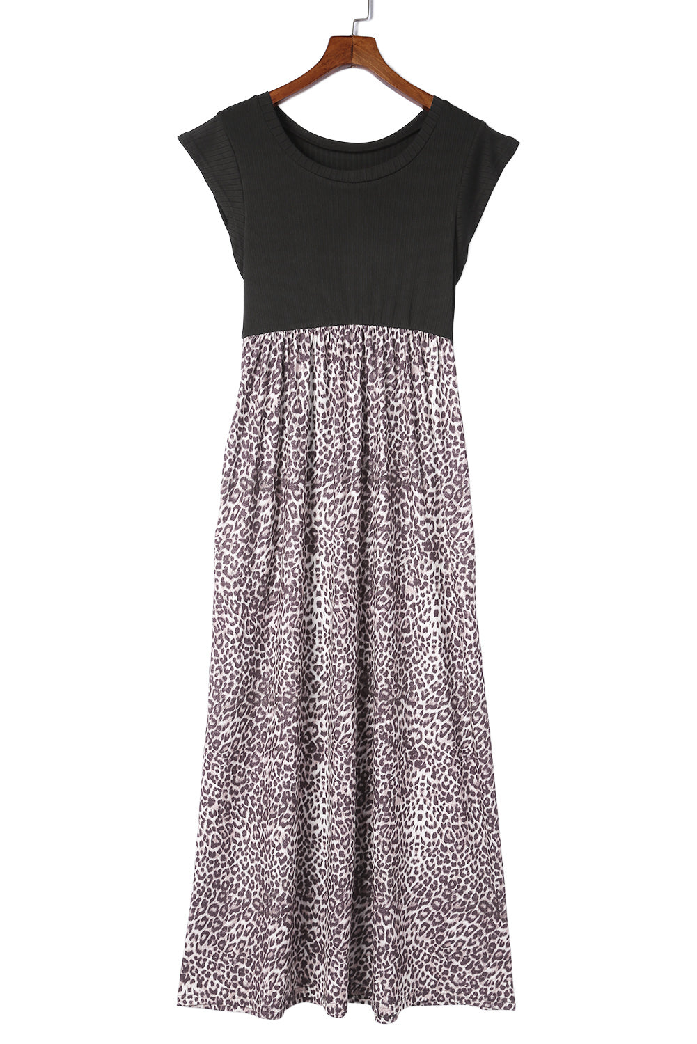 Black Leopard Print Casual Cap Sleeve Pocket Dress