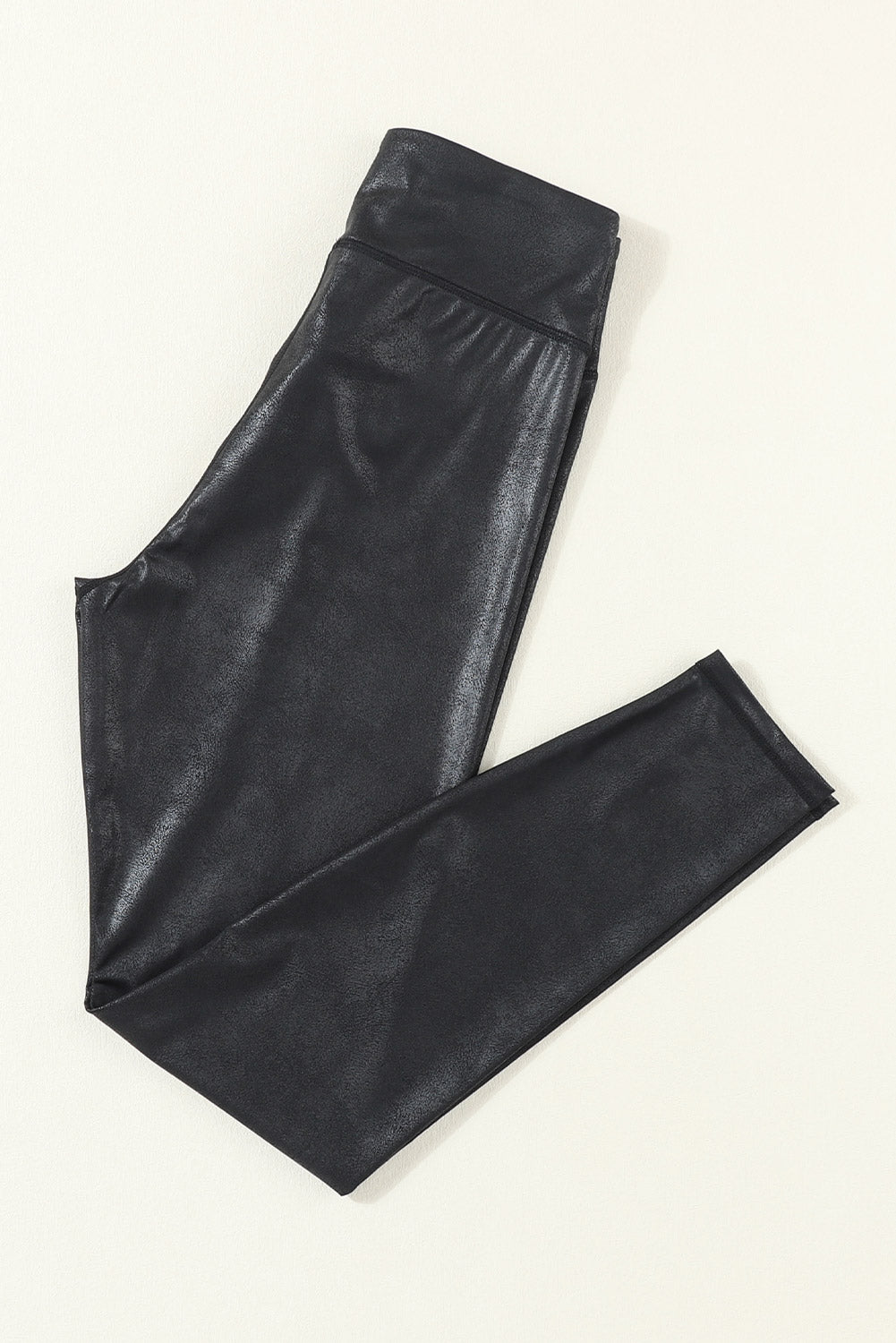 Black Crossed Dip Waist Sleek Leather Leggings - Kustom Kreations Goods