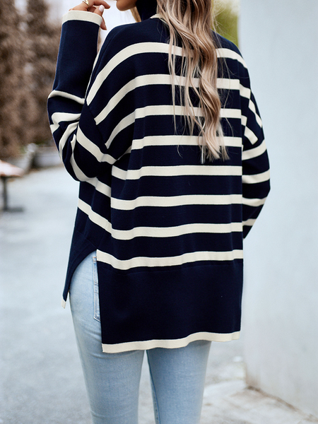 Striped Turtleneck Side-slit Sweater HWWX6BVRYU