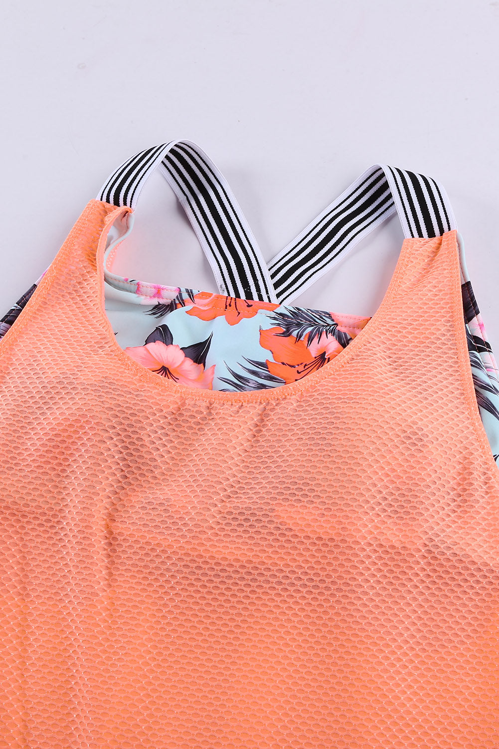 Orange Tropical Printed Splicing Racerback Tankini Swimsuit