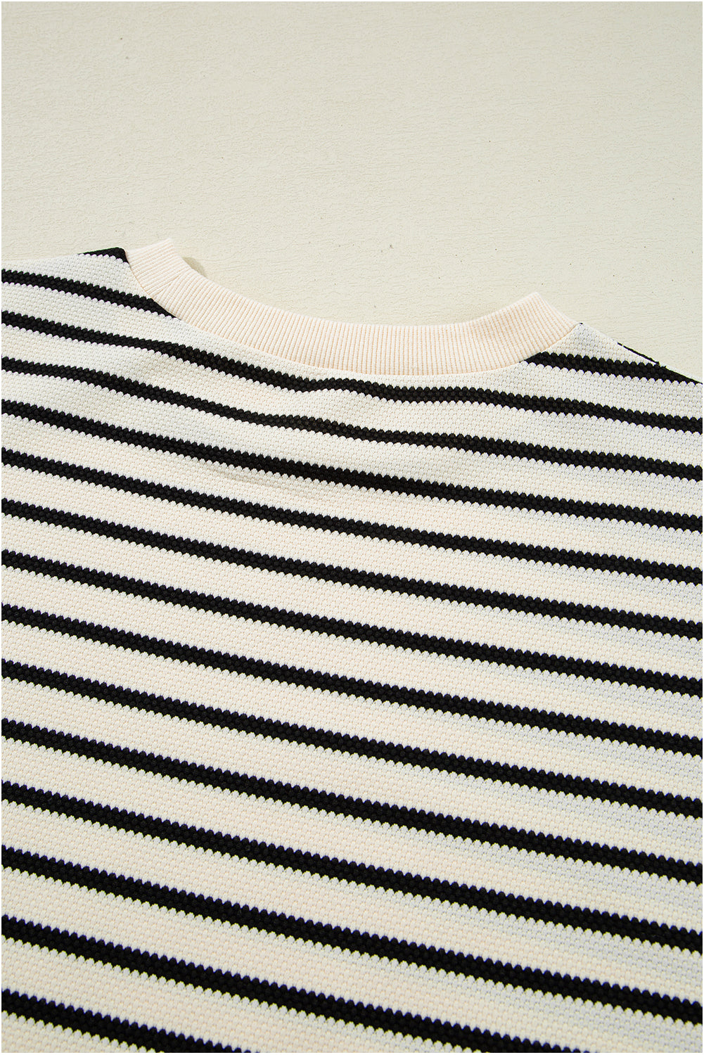 Black Stripe Scallop Lace Trim Ruffle Sleeves Crewneck Top - Kustom Kreations Goods